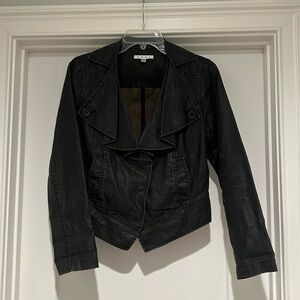 Cabi Cropped Black Waxed Linen Jacket
